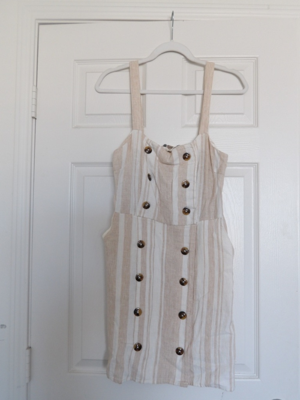 Forever 21 Beige & White Striped Button-Front Mini Dress